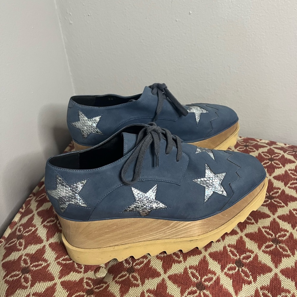 Stella McCartney Blue Suede Star Platform Lace-Up Shoes